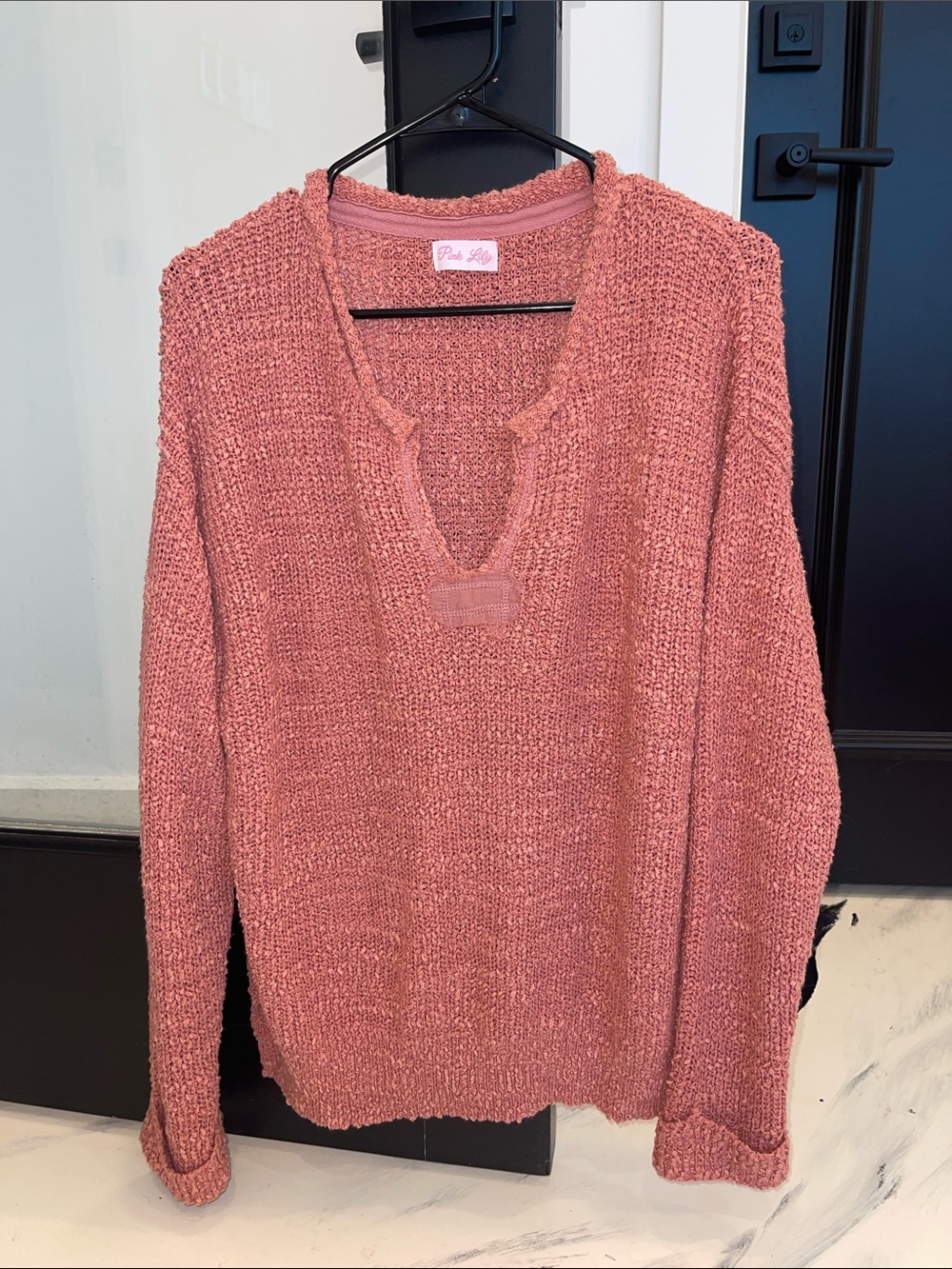 Pink Lily Dusty Rose V-Notch Knit Pullover Sweater
